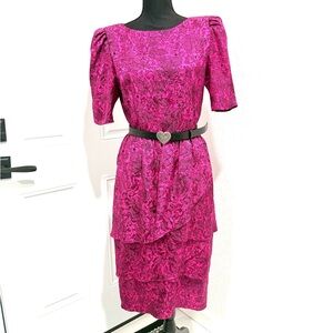 Maggy London‎ vintage tiered Fuchsia Floral Midi Dress 8